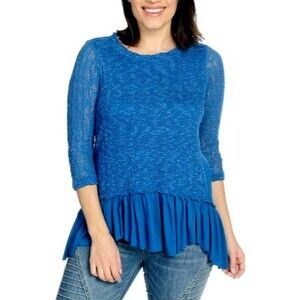 Indigo Thread Co. Blue mixed-media tunic 3/4 Sleeve Raw Edge Size: XS